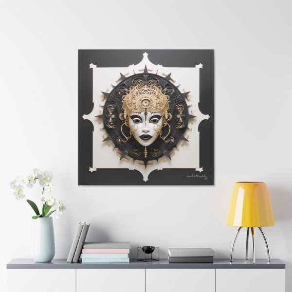 Canvas Gallery Wrap Tribal Mask Mandala, Black and Gold - "Herald" - Image 32