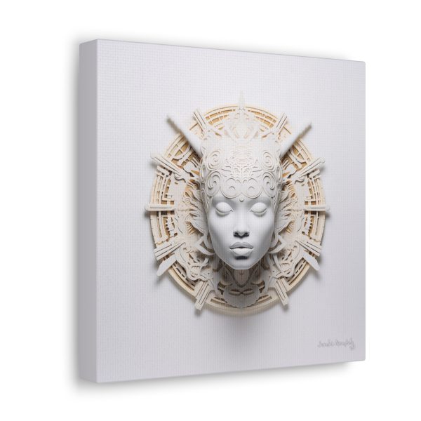 Canvas Gallery Wrap Tribal Mask Mandala, White and Gold - "Astrolabe" - Image 2