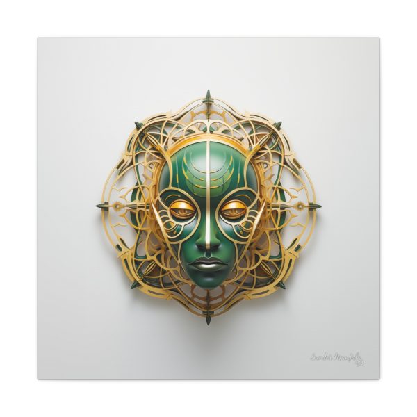 Canvas Gallery Wrap Tribal Mask Mandala, Green and Gold - "Tesselate" - Image 13