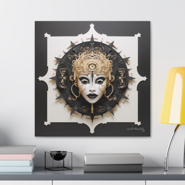 Canvas Gallery Wrap Tribal Mask Mandala, Black and Gold - "Herald" - Image 28