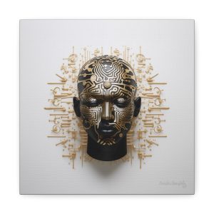 Canvas Gallery Wrap Tribal Mask Mandala, Black and Gold - "Craftsman"