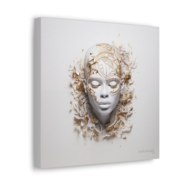 Canvas Gallery Wrap Tribal Mask Mandala, White and Gold - "Mesmeric" - Image 6