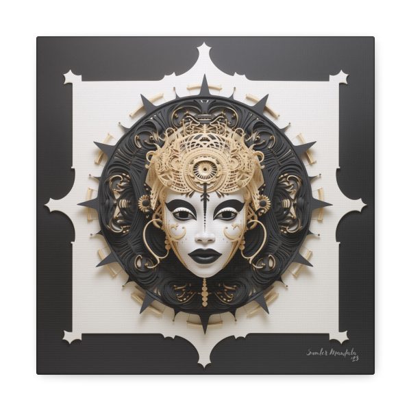 Canvas Gallery Wrap Tribal Mask Mandala, Black and Gold - "Herald" - Image 5