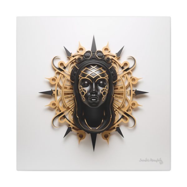 Canvas Gallery Wrap Tribal Mask Mandala, Black and Gold - "Navigator" - Image 13