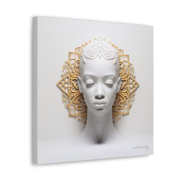 Canvas Gallery Wrap Tribal Mask Mandala, White and Gold - "Scollar" - Image 10