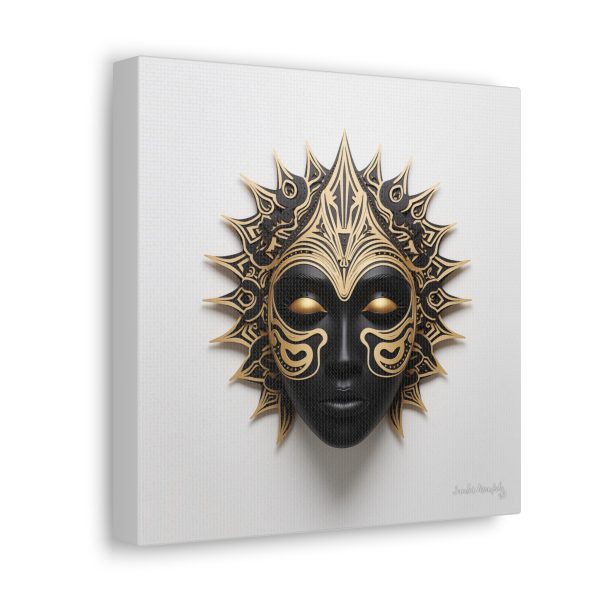 Canvas Gallery Wrap Tribal Mask Mandala, Black and Gold - "Sun Sleeper" - Image 2