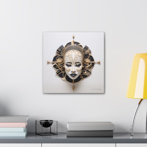 Canvas Gallery Wrap Tribal Mask Mandala, Black and Gold - "Traveler" - Image 12