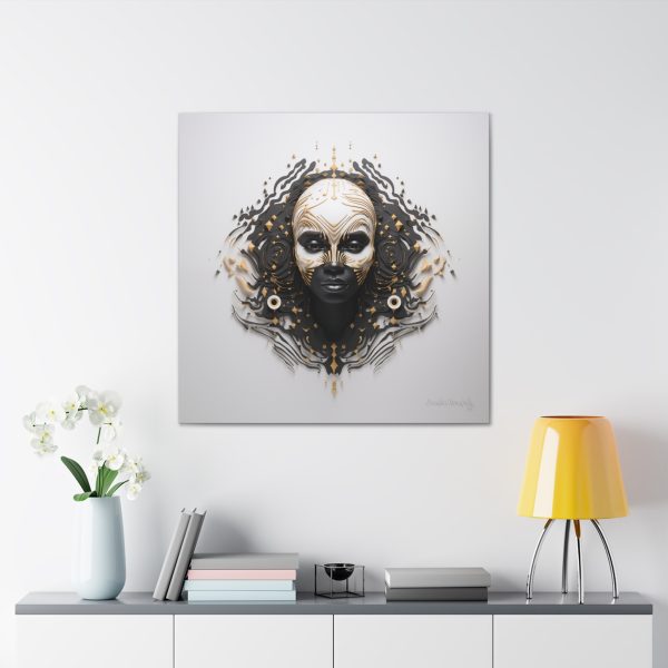 Canvas Gallery Wrap Tribal Mask Mandala, Black and Gold - "Ripples" - Image 32