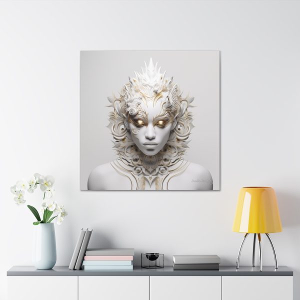 Canvas Gallery Wrap Tribal Mask Mandala, White and Gold - "Sprite" - Image 32