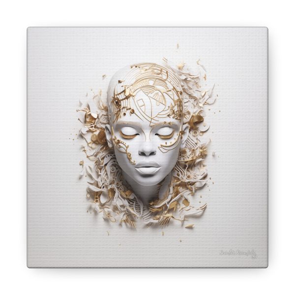 Canvas Gallery Wrap Tribal Mask Mandala, White and Gold - "Mesmeric" - Image 17