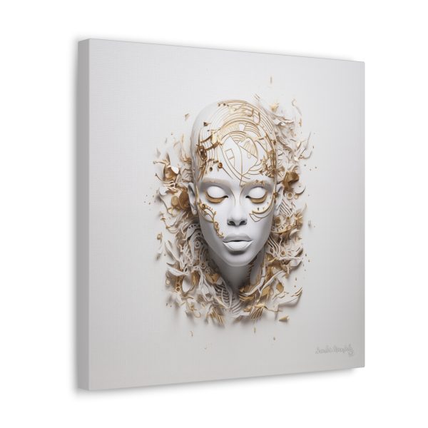 Canvas Gallery Wrap Tribal Mask Mandala, White and Gold - "Mesmeric" - Image 10
