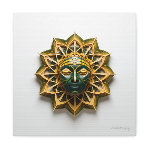 Canvas Gallery Wrap Tribal Mask Mandala, Green and Gold - "Sol" - Image 9