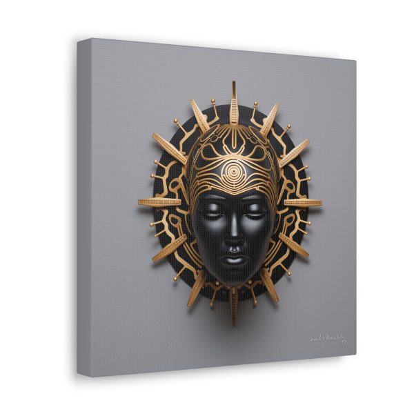 Canvas Gallery Wrap Tribal Mask Mandala, Black and Gold - "Third Eye" - Image 6