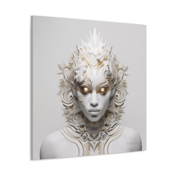 Canvas Gallery Wrap Tribal Mask Mandala, White and Gold - "Sprite" - Image 30