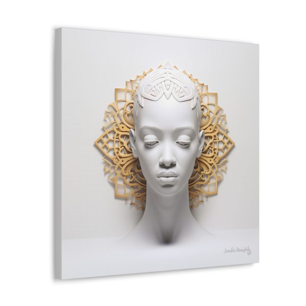 Canvas Gallery Wrap Tribal Mask Mandala, White and Gold - "Scollar" - Image 22
