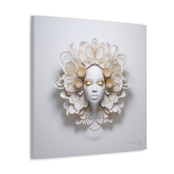 Canvas Gallery Wrap Tribal Mask Mandala, White and Gold - "Eden" - Image 26