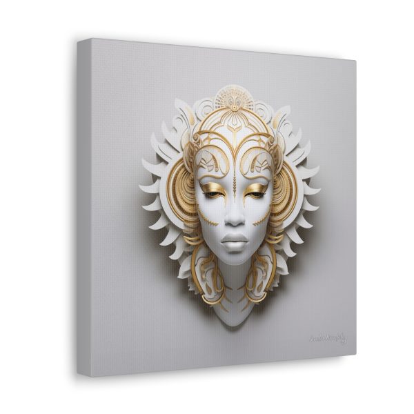 Canvas Gallery Wrap Tribal Mask Mandala, White and Gold - "Ember" - Image 6