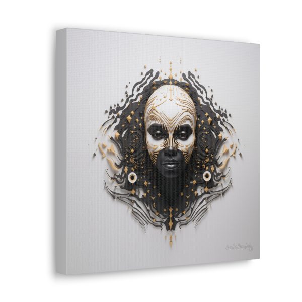Canvas Gallery Wrap Tribal Mask Mandala, Black and Gold - "Ripples" - Image 6