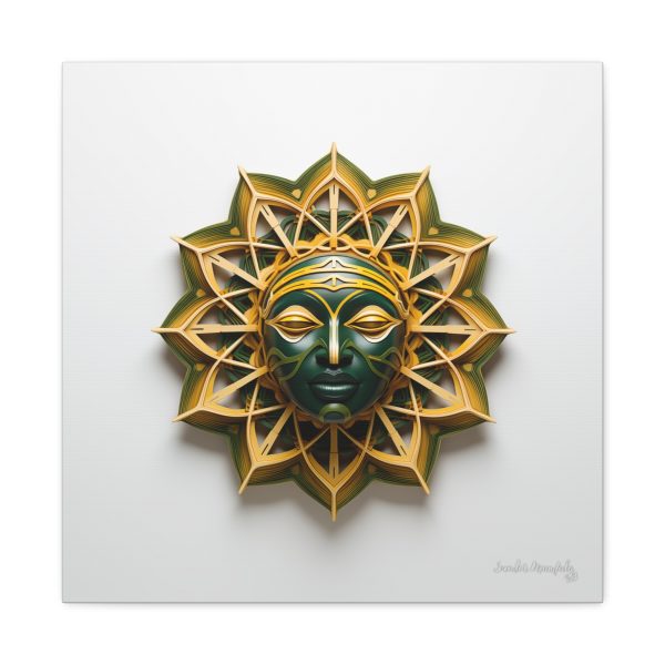 Canvas Gallery Wrap Tribal Mask Mandala, Green and Gold - "Sol" - Image 21