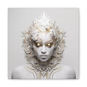Canvas Gallery Wrap Tribal Mask Mandala, White and Gold - "Sprite"