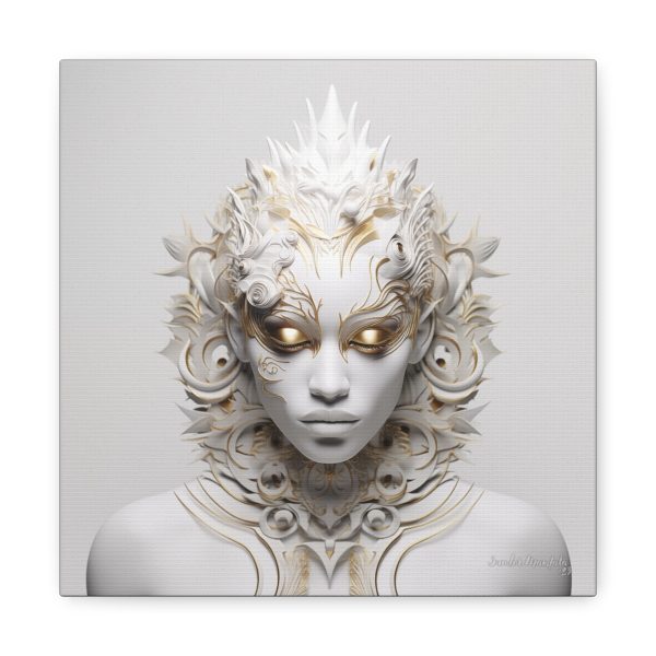 Canvas Gallery Wrap Tribal Mask Mandala, White and Gold - "Sprite"