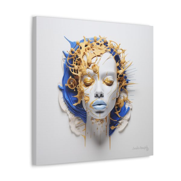 Canvas Gallery Wrap Tribal Mask Mandala, Blue and Gold - "Cascade" - Image 22