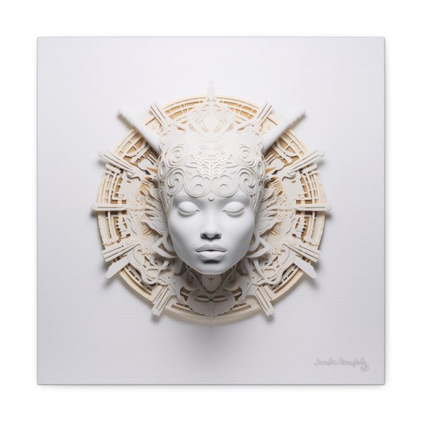 Canvas Gallery Wrap Tribal Mask Mandala, White and Gold - "Astrolabe" - Image 9