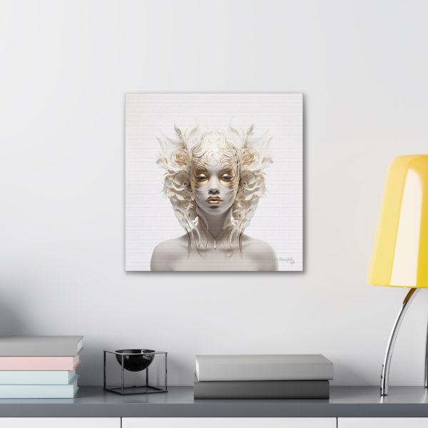 Canvas Gallery Wrap Tribal Mask Mandala, White and Gold - "Masquerade" - Image 12