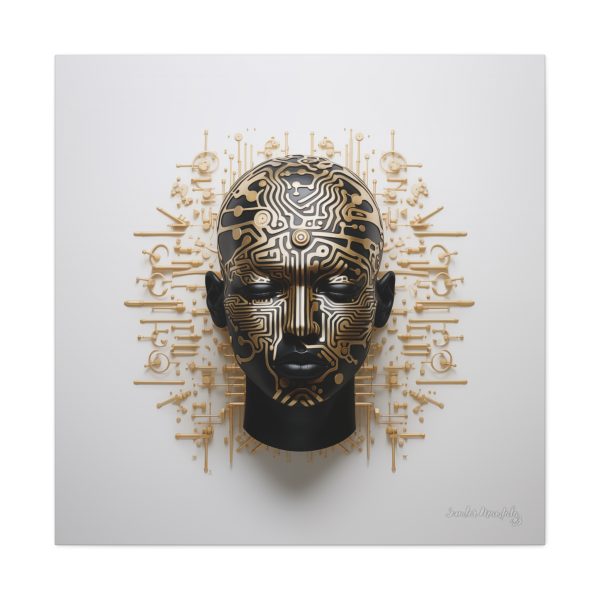 Canvas Gallery Wrap Tribal Mask Mandala, Black and Gold - "Craftsman" - Image 29
