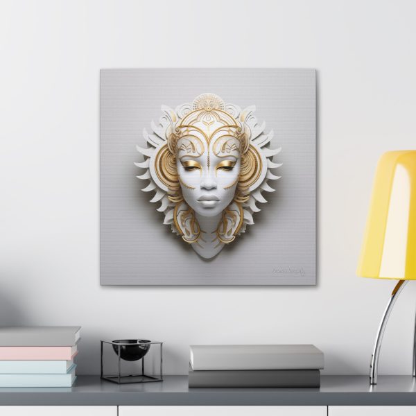 Canvas Gallery Wrap Tribal Mask Mandala, White and Gold - "Ember" - Image 24