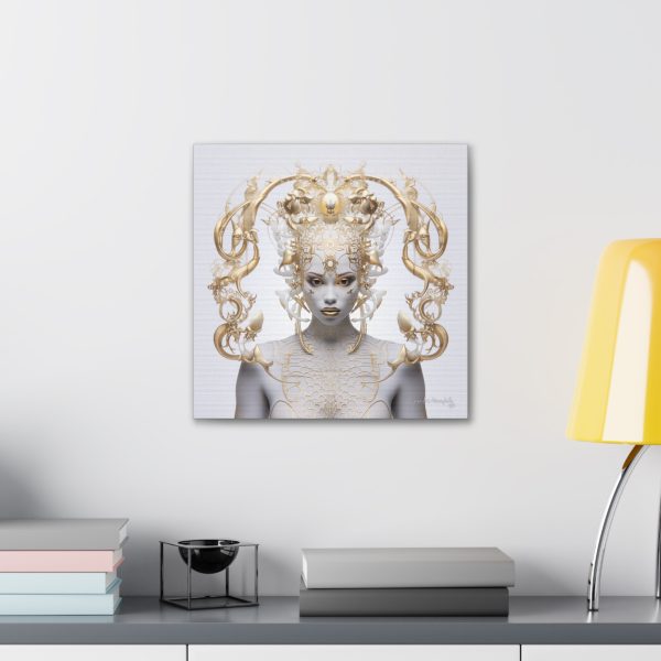 Canvas Gallery Wrap Tribal Mask Mandala, White and Gold - "Lustre" - Image 12