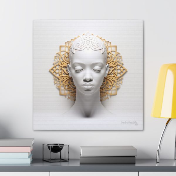 Canvas Gallery Wrap Tribal Mask Mandala, White and Gold - "Scollar" - Image 28