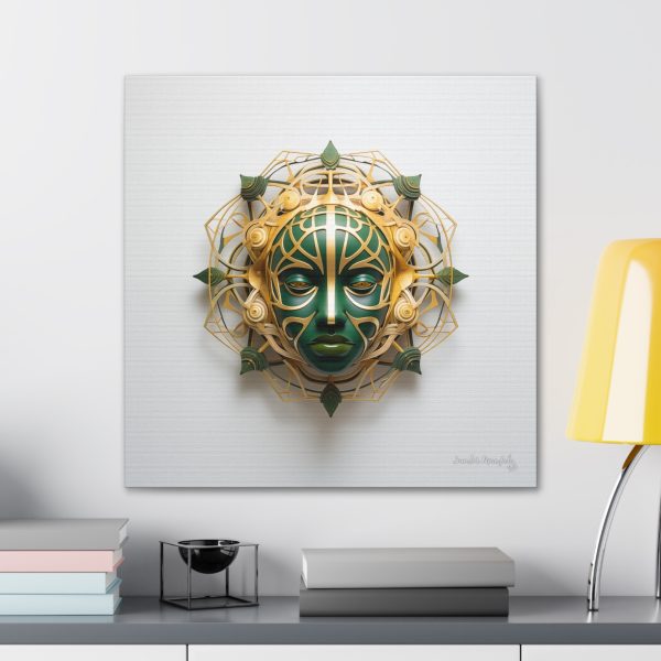 Canvas Gallery Wrap Tribal Mask Mandala, Green and Gold - "Fiber" - Image 28