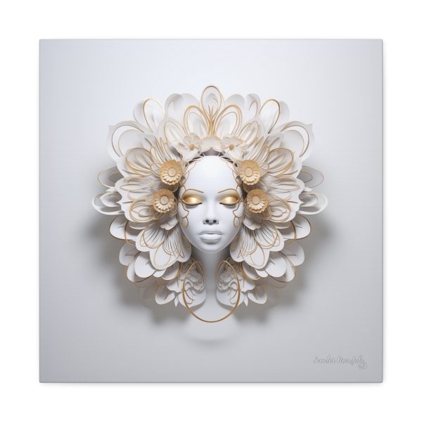 Canvas Gallery Wrap Tribal Mask Mandala, White and Gold - "Eden" - Image 21