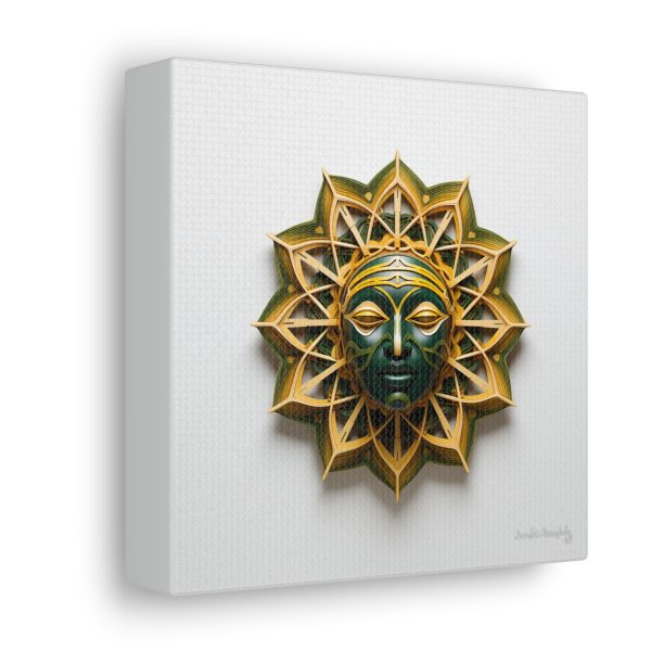 Canvas Gallery Wrap Tribal Mask Mandala, Green and Gold - "Sol" - Image 18