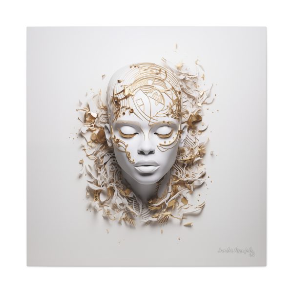 Canvas Gallery Wrap Tribal Mask Mandala, White and Gold - "Mesmeric" - Image 29