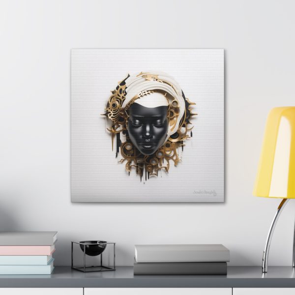 Canvas Gallery Wrap Tribal Mask Mandala, Black and Gold - "Trend" - Image 24