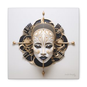 Canvas Gallery Wrap Tribal Mask Mandala, Black and Gold - "Traveler"