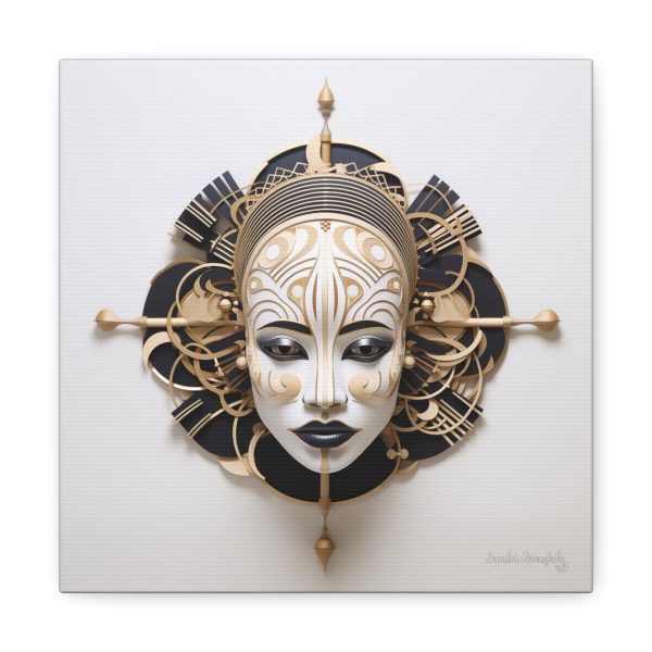 Canvas Gallery Wrap Tribal Mask Mandala, Black and Gold - "Traveler"