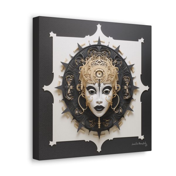 Canvas Gallery Wrap Tribal Mask Mandala, Black and Gold - "Herald" - Image 6