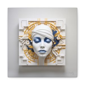 Canvas Gallery Wrap Tribal Mask Mandala, Blue and Gold - "Maze"