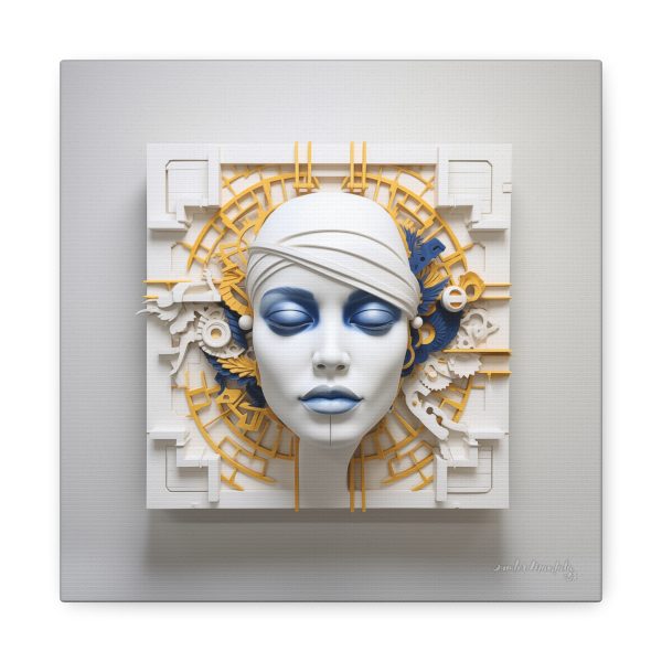 Canvas Gallery Wrap Tribal Mask Mandala, Blue and Gold - "Maze"