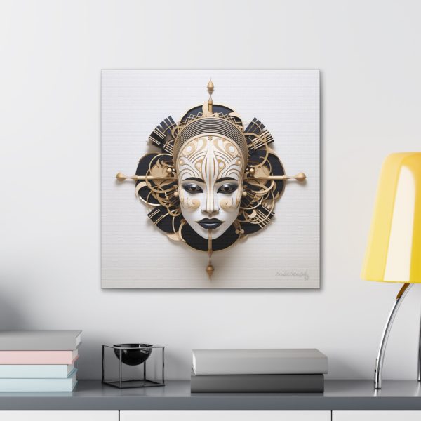 Canvas Gallery Wrap Tribal Mask Mandala, Black and Gold - "Traveler" - Image 24