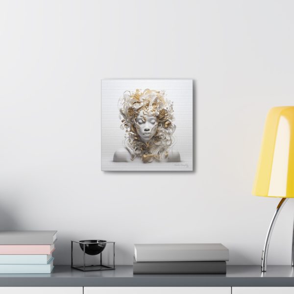 Canvas Gallery Wrap Tribal Mask Mandala, White and Gold - "Anthousai" - Image 6