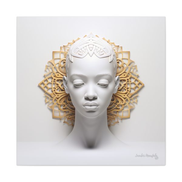 Canvas Gallery Wrap Tribal Mask Mandala, White and Gold - "Scollar" - Image 29