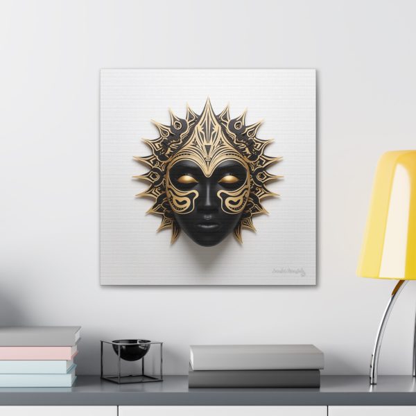Canvas Gallery Wrap Tribal Mask Mandala, Black and Gold - "Sun Sleeper" - Image 24