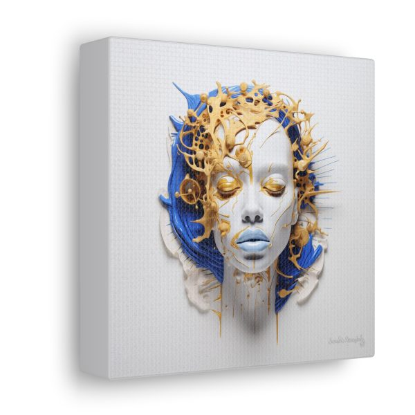 Canvas Gallery Wrap Tribal Mask Mandala, Blue and Gold - "Cascade" - Image 18