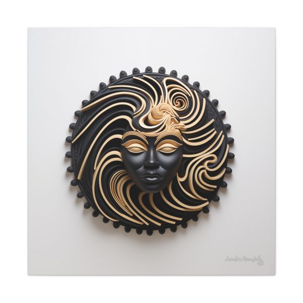 Canvas Gallery Wrap Tribal Mask Mandala, Black and Gold - "Shield" - Image 29