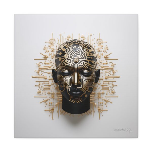 Canvas Gallery Wrap Tribal Mask Mandala, Black and Gold - "Craftsman" - Image 21