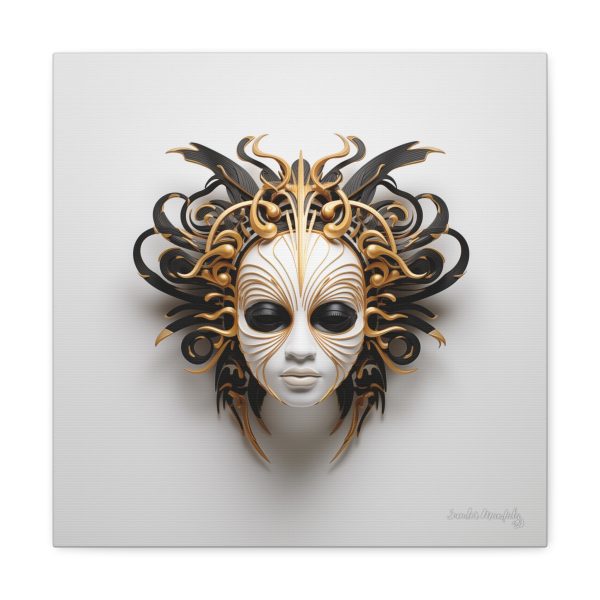 Canvas Gallery Wrap Tribal Mask Mandala, Black and Gold - "Medusa" - Image 9